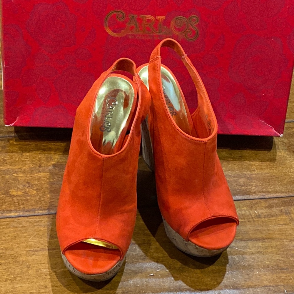 Carlos by Carlos Santana Maui Orange Suede Wedge Sandals